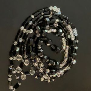 Black Glass And Crystal Beautiful necklace 38”